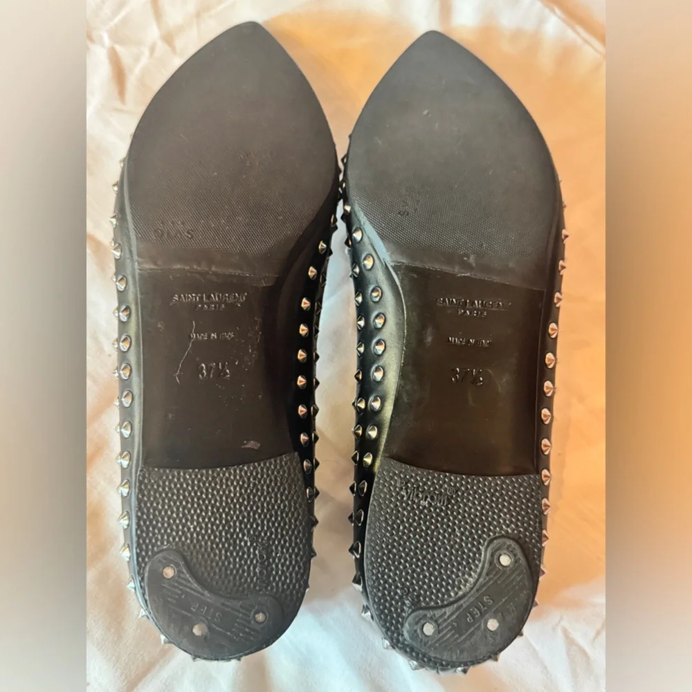 Saint Laurent, Studded Black Flats 37.5 - Picture 6 of 7
